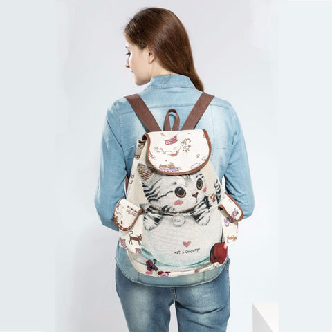 Cat Printed Drawstring Backpack