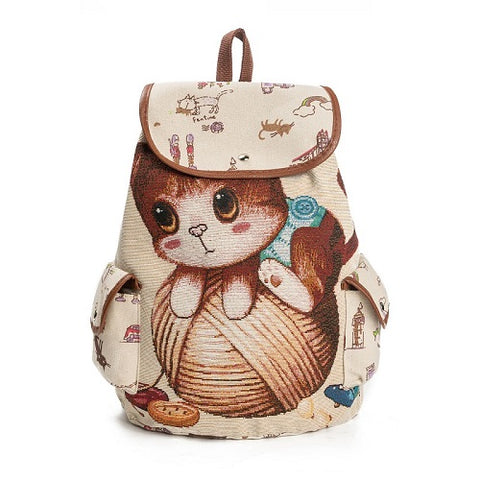 Cat Printed Drawstring Backpack